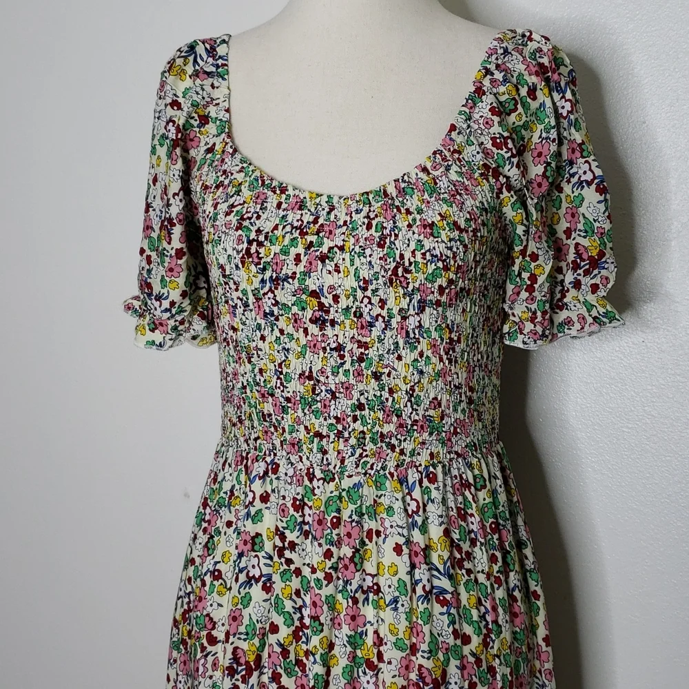 Boutique Boho Summer Floral Midi Dress Ruffle Calico Smocking Bohemian - Picture 14 of 14